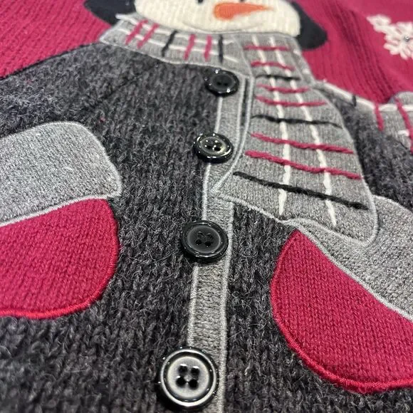 Mandal Bay Snowman Sweater Women’s Large Beaded Embroidered Snowman Mittens Zip - Picture 5 of 16